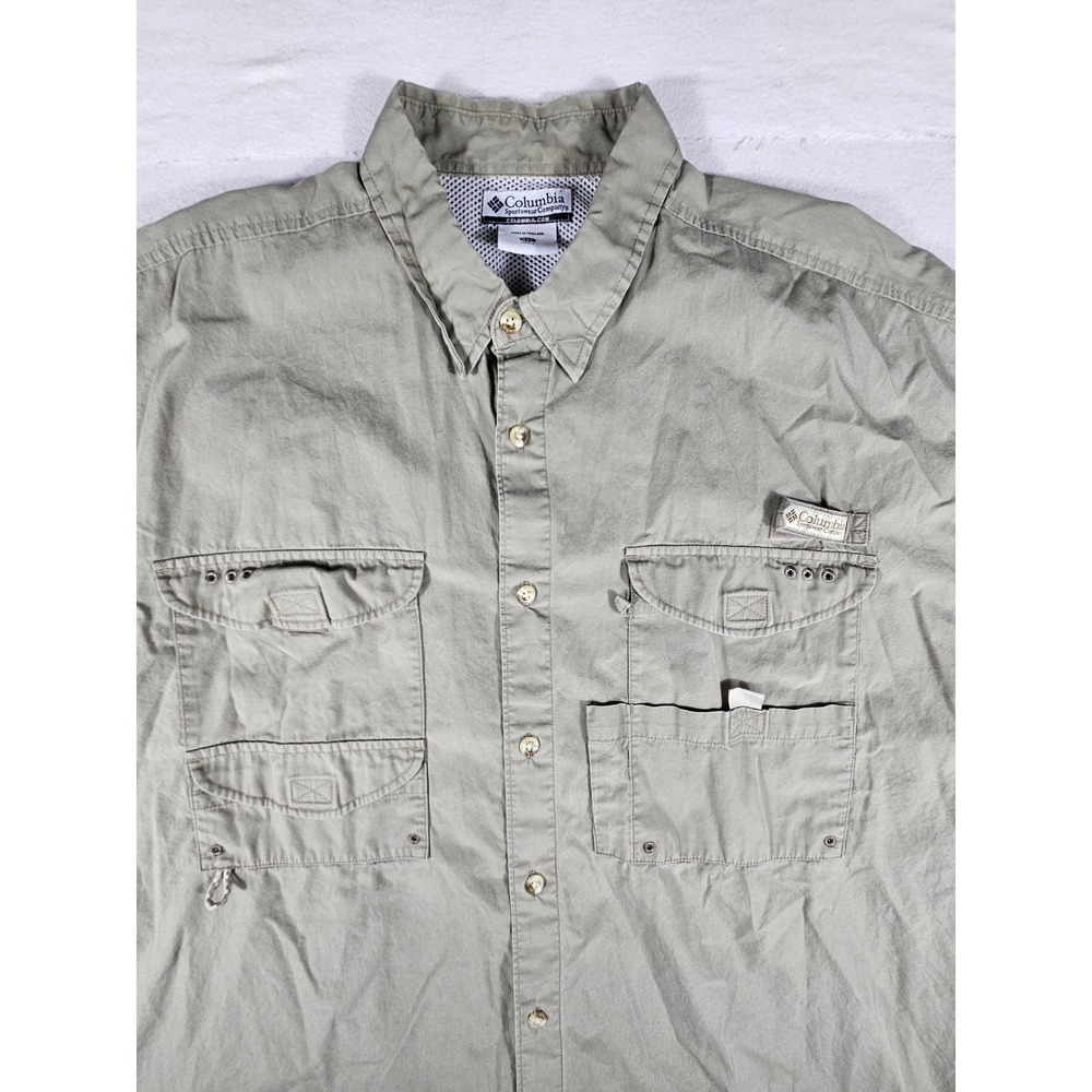 Columbia PFG Fishing Shirt Mens XXL Khaki Tan Short Sleeve Cotton FM7130 Utility